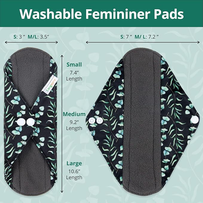 Langsprit Absorbent Reusable Menstrual Sanitary Pads/Washable Cloth Menstrual Period Pads,Reusable Panty Liners(Winter,M)