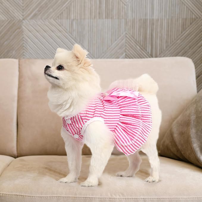 Dog Dress, Cute Pet Princess Dresses with Bright Color Design, Sweet Bowknot, Dog Clothes for Small Dogs Girl, Breathable & Lightweight, for Spring Summer, 2 Pack (Rose PinkBlue, Large)