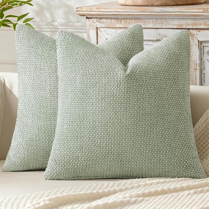 MIULEE Decorative Couch Throw Pillow Covers 20x20 Inch Light Green 2 Pack | Modern Boho Accent, Soft Chenille Pillow Covers, Farmhouse Cushion Cases for Home Decor Bed Sofa Living Room