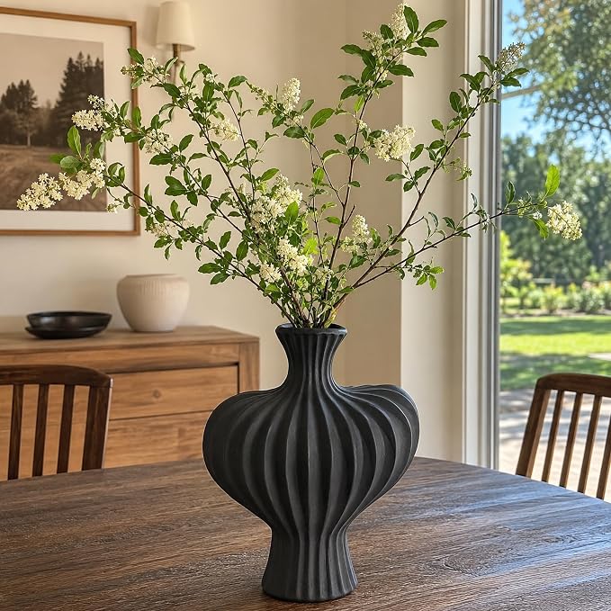 Ceramic Flower Vase Home Decor,11" Rustic Vintage Clay Black Heart Terracotta Vases Farmhouse Table Vases Living Room Decor Pottery Pots for Home Shelf Coffee Dining Desk Fireplace
