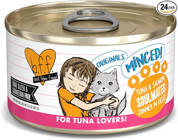 Weruva BFF Minced Natural Wet Cat Food, Tuna and Salmon Soulmates in Gelee, 3oz Can, Pack of 24