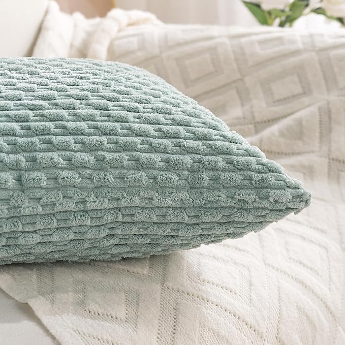 Set of 4 Aqua Decorative Throw Pillow Covers 16x16 Inch Corduroy Pillow Covers for Bed Couch Sofa Living Room Soft Square Cushion Cases
