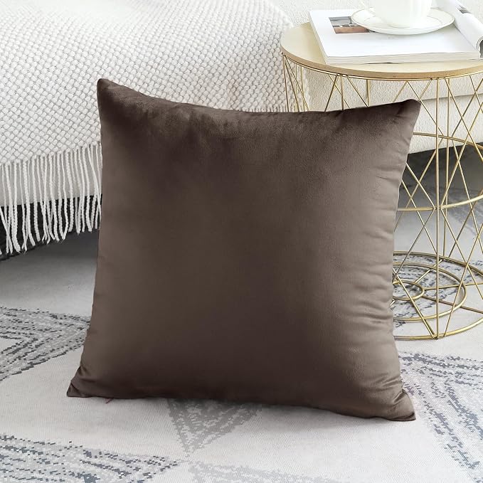 Artscope Luxury Velvet Pillow Covers Decorative Square Pillowcases Soft Solid Cushion Cases for Couch Sofa Bedroom Home Decor 16x16 Inch Chocolate Brown