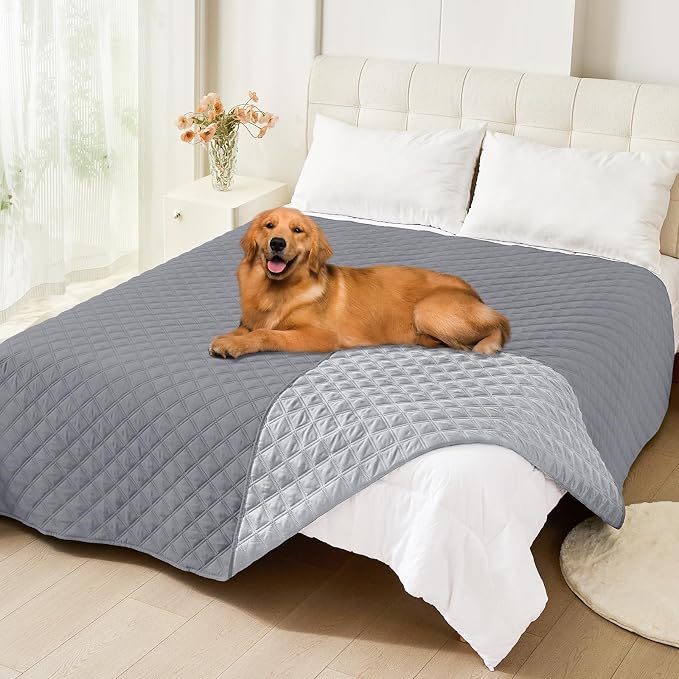 Smiry Waterproof Reversible Dog Bed Cover Pet Blanket | Pet Friendly, Soft Fabric, Washable Dog Blanket for Furniture Bed Couch Sofa, Checkered (82"x82", Grey/Light Grey)