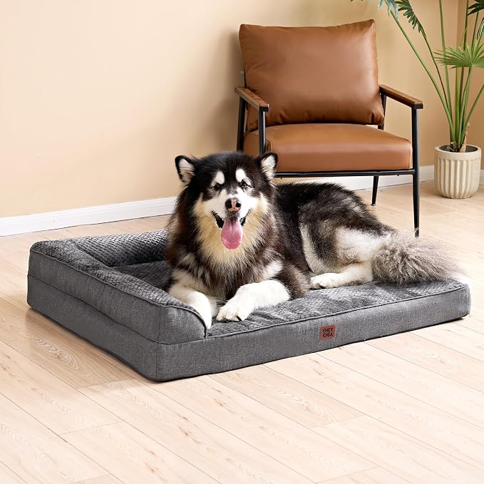 EHEYCIGA XXL Dog Bed Memory Foam, Orthopedic Giant Dog Bed Jumbo with Washable Removable Cover, Waterproof Pet Sofa Couch with Nonskid Bottom, 48x35x7.5, Dark Grey | Washable Removable Cover, Waterproof Flat Pet Sofa Couch with Nonskid Bottom, 48x35x7.5