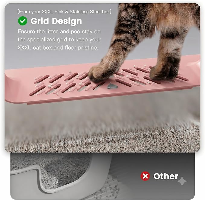 XXXL Stainless Steel Cat Litter Box with Lid, 26" L x 18" W x 12" H Metal Litter Box with High Sides for Big Cats & Multiple Cats, Never Absorbs Odors, Anti-Urine Leakage, Easy Cleanin(Pink)