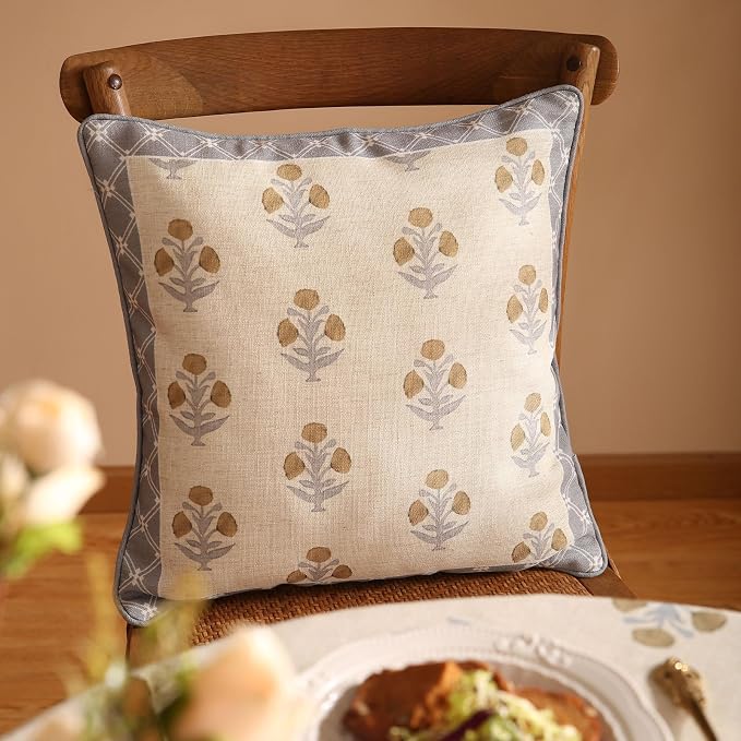 patdrea French Vintage Linen Throw Pillow Cover,18"x18",Set of 2-Istana A | Decorative Pillow Case with Zipper,Brown Floral Pattern,Pillow Cover for Couch Living Room Bedroom Sofa