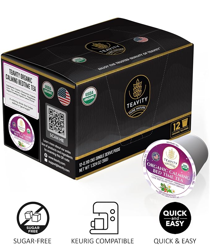 Organic Chamomile Sleep Tea Pods for Keurig - Naturally Decaf Tea - Calming Bed Time Tea by Teavity (12 Tea Pods)