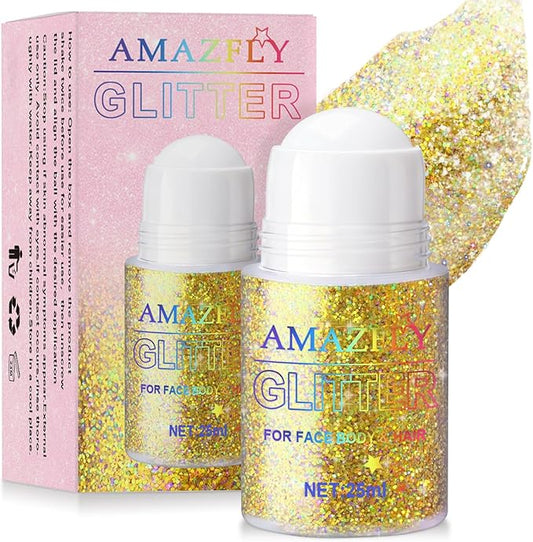 Roll-on Holographic Body Glitter Gel for Face and Hair, Chameleon Color Changing Glitter Gel Under Light, Chunky Mermaid Sequins Festival Party Rave Accessories Body Shimmer Makeup (Gold)