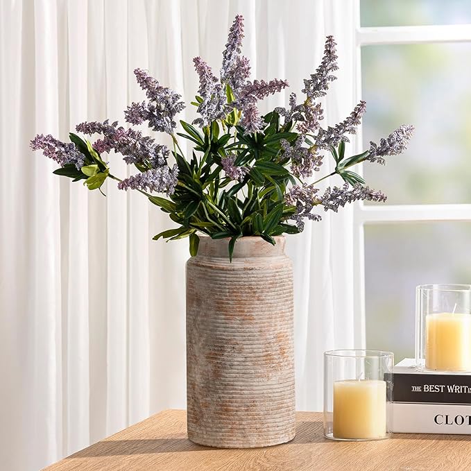 Dobbyby Ceramic Flower Vase 12 inch Farmhouse Rustic Vase for Home Decor Handcrafted Pottery Tall Terracotta Vases for Dining Table Decor Fireplace Living Room Bathroom Wedding Centerpiece (L-Terra)