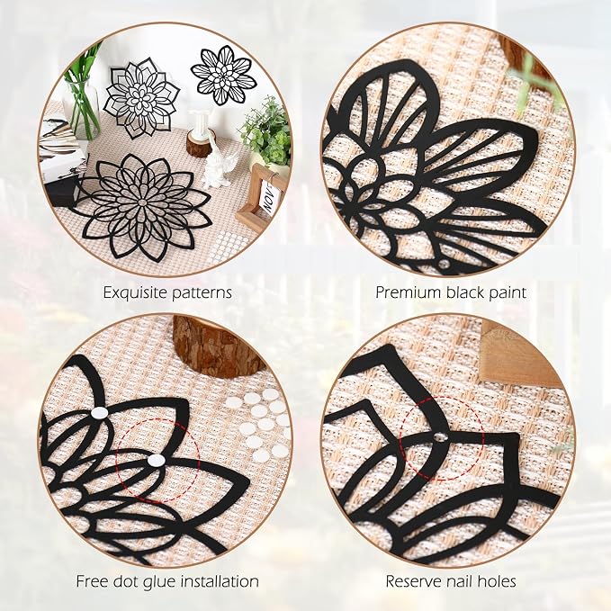 Zzbakress 3 Pcs Metal Flowers Wall Art Bathroom Wall Decor (Black Elegant) | Farmhouse Flower Bathroom Decor Wall Decorations For Bathroom, Living Room, Office, Kitchen, Hallway And Outdoor