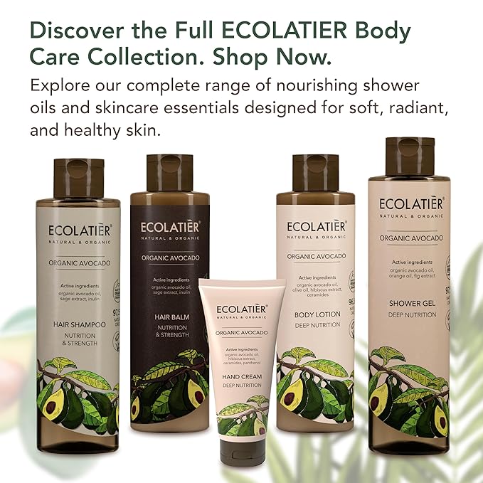 ECOLATIÈR Shower Oil – Organic Avocado Oil – Moisturizing & Nourishing Body Wash for Women, 95.5% Natural, Vegan, for Sensitive Skin - 8.5 Fl Oz (Avocado oil)
