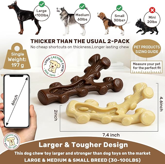 SIHRMIU 2 Pack Dog Chew Toys for Aggressive Chewers,Boredom and Stimulating Best Dog Toys for Medium/Large Breed,Tough Almost Indestructible Dog Bones for Teeth Cleaning and Training