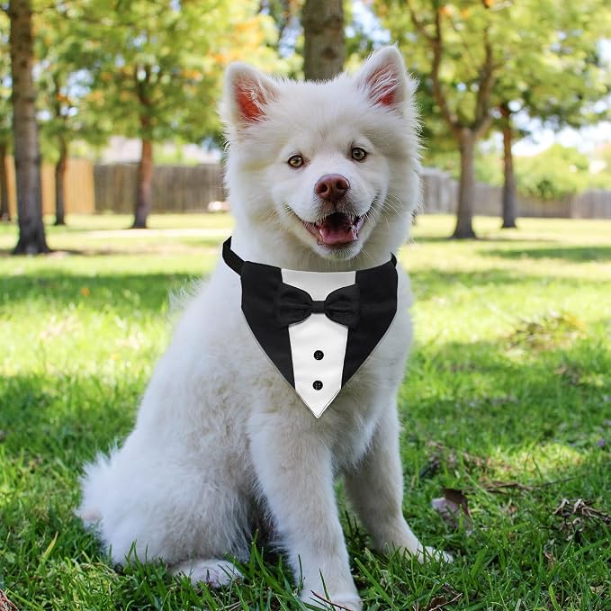 GOYOSWA Dog Tuxedo Suit Wedding Bandana Collar with Bow Tie, Adjustable Formal Dog Tux, Engagement Birthday Tuxedo for Small Medium Large Dogs Pets (Small: Neck 12.5”-21”)