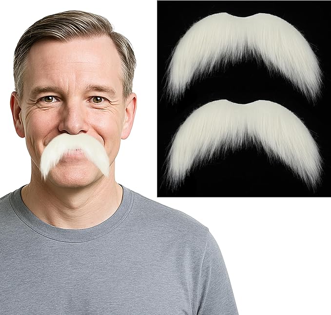 2Pcs Men Fake Mustache Realistic Mustaches Fake Facial Hair Beard for Cosplay Costume Halloween Parties