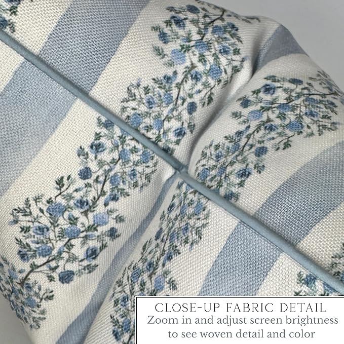 “The Juliet” Floral Block Print Pillow Cover – Soft Blue and Off-White Decorative Throw Pillow Cover – Grandmillennial Home Decor, 20" x 20"