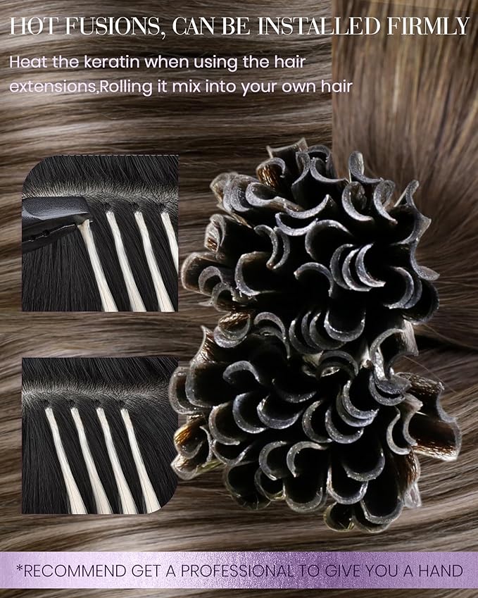 LaaVoo U Tip Hair Extensions Human Hair Balayage K Tip Hair Extensions Real Human Hair Dark Brown Ombre Ash Brown 50g 50s 14inch