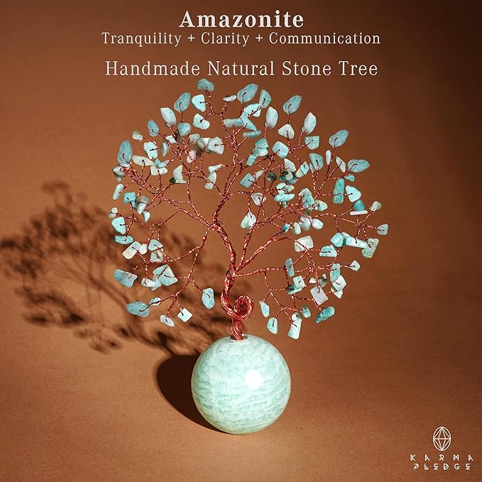 Crystal Tree of Life Birthday Gifts for Women, Handmade Home Decor, Office, Room Decoration, Amazonite Healing Crystal Chakra Tree for Money, Positivity, Reiki, Good Luck Gifts for Her, Mom & Dad