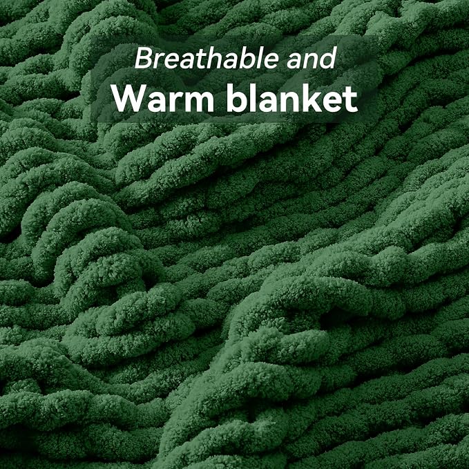 Negwoo Chunky Knit Throw Blanket, Knitted Throw Chenille Yarn, 40"*50" | Soft Thick Cable Knitted Blankets, Handmade Big Thick Blanket, Machine Washable Cute Comfy Blanket for Home Decor,Grass green