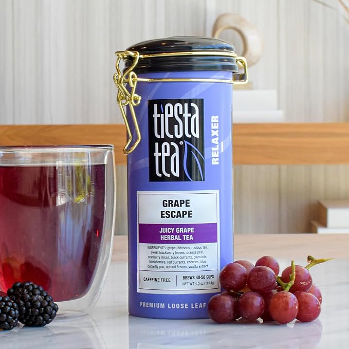 Tiesta Tea - Grape Escape, Loose Leaf, Juicy Grape Herbal Tea, Non Caffeinated Fruit Blends, Make Hot or Iced Up to 50 Cups, 4 oz Refillable Tin