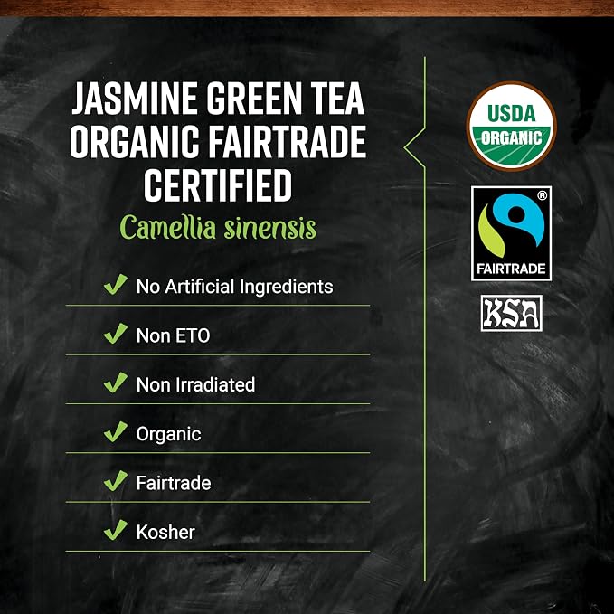 Frontier Co-op Organic Fairtrade Jasmine Green Tea, All Natural Loose Leaf Tea Leaves, Kosher | 16 Ounce (Pack of 1)