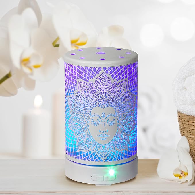 AROMAR Essential Ultrasonic Oil Diffuser Cool Mist Humidifier & Aromatherapy Metal Diffusers for Essential Oils with Auto Shut-Off and 7 Colors LED for Home and Office (White Medusa)