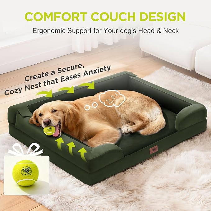 Orthopedic Dog Bed for Medium Large Size Dogs, Memory Foam Pet Couch Sofa with Washable Removable Bolster Cover, 30 x 20