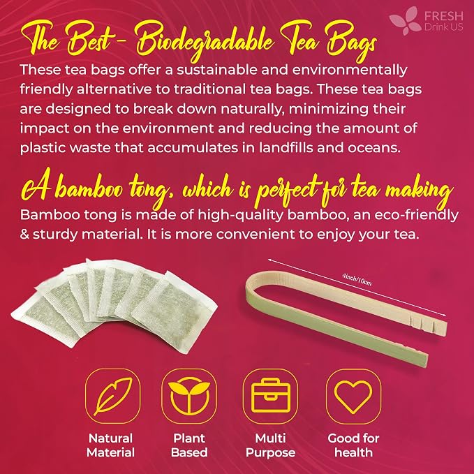 FreshDrinkUS, Premium Raspberry Leaf Tea with Chamomile – 135 Tea Bags | Naturally Caffeine-Free Herbal Blend | Soothing Floral Flavor | Premium Loose Herbal Tea in Natural Material Tea Bags