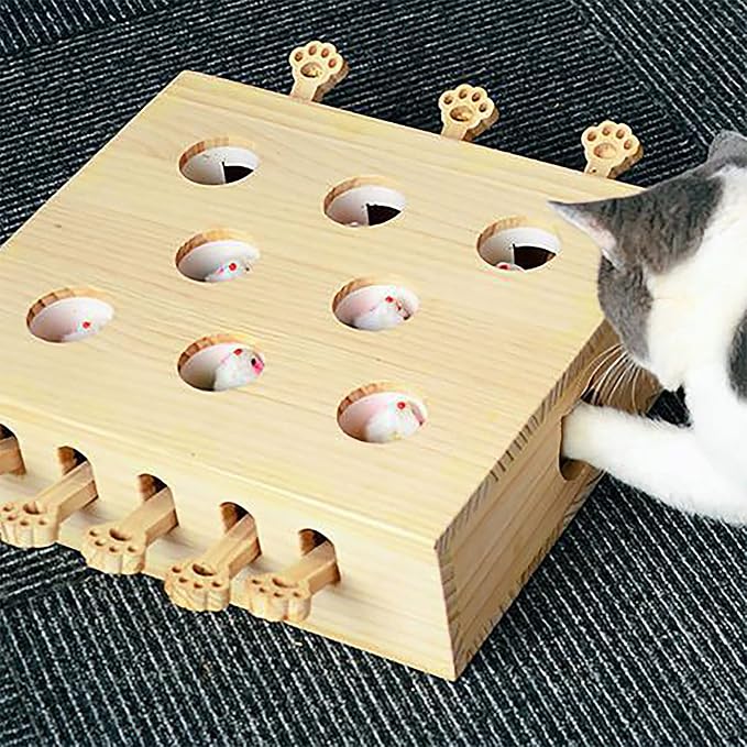Interactive Wooden Cat Toy, Engaging and Durable Play for Cats and Kittens, Keeps Pets Entertained and Stimulated, Natural Wood Design, Perfect for Indoor Exercise and Fun - Pet Gift Idea