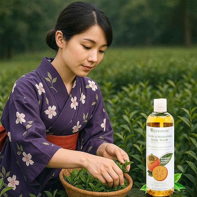 Persimmon Body Wash with Japanese-Grown Persimmon Extract, Citrus-Woody Scent, Ideal for Sensitive Skin, Large Volume 13.5 oz, Bath Gel for All Ages & Skin Types