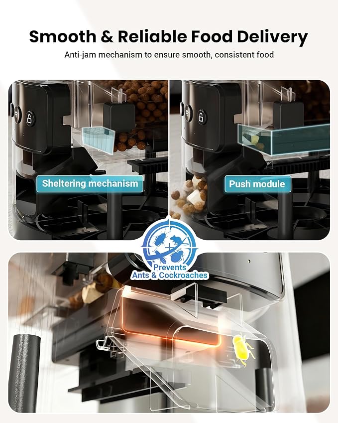 Automatic Cat Feeder for 3 Cats with WiFi Control, Anti-Jam System, 6L | Fresh-Keeping Cat Food Dispenser with Dual-Effect Desiccant System, 10S Voice Recorder for Cats and Small Dogs