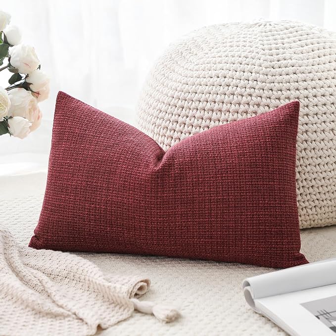 OTOSTAR Linen Throw Pillow Cover Set of 1 Decorative Lumbar Pillowcases Cushion Covers 16x24 Inch for Home Decor Sofa Bedroom Car 40 x 60CM Burgundy