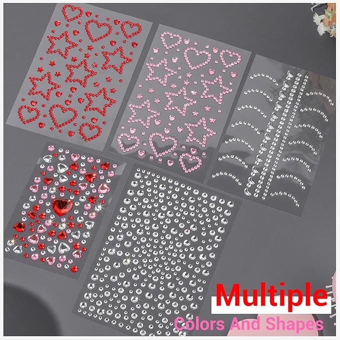 Teenitor Self Adhesive Face Gems, Face Jewels for Women, Gem Stickers Face Rhinestones, Rhinestone Stickers for Face, Eye, Hair