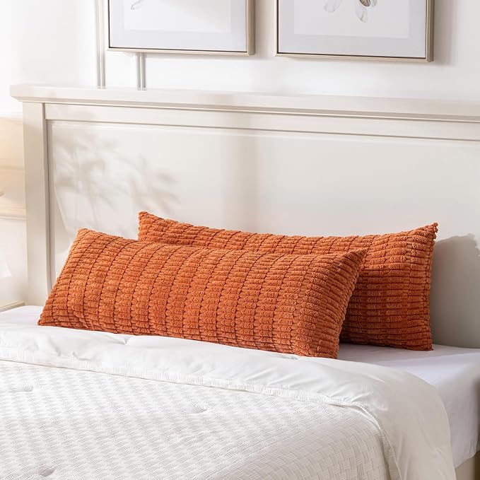 Fancy Homi Decorative Throw Pillow Covers for Bed Couch Bedroom Bench, Soft Corduroy Solid Pillow Case, Rustic Farmhouse Boho Room Decor,54" x 20" (Pack of 1),Burnt Orange