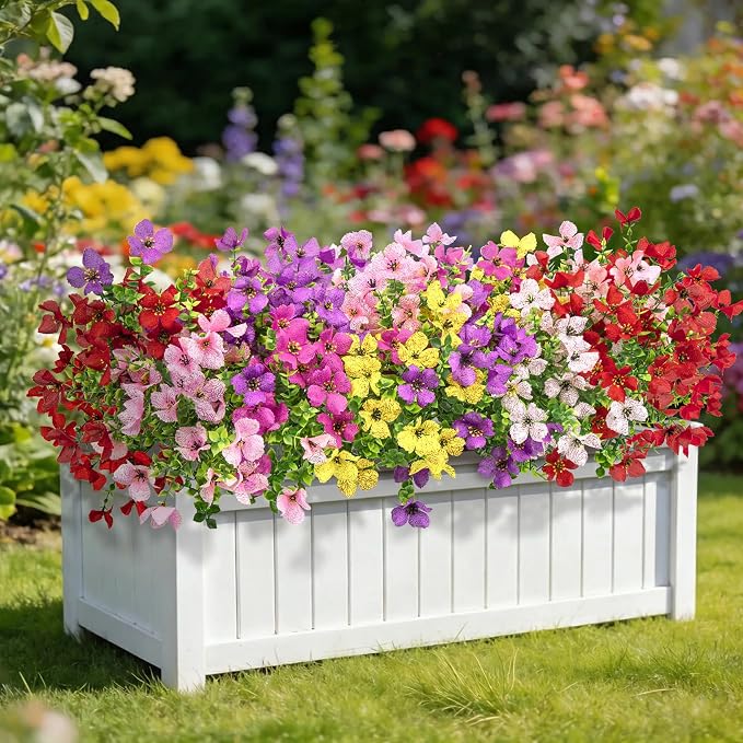 16 Pcs Multicolor Artificial Flowers for Outdoors Decorations | Realistic, silk flowers, faux plastic plants, UV resistant, for summer garden porch window vase indoor outdoor home decor