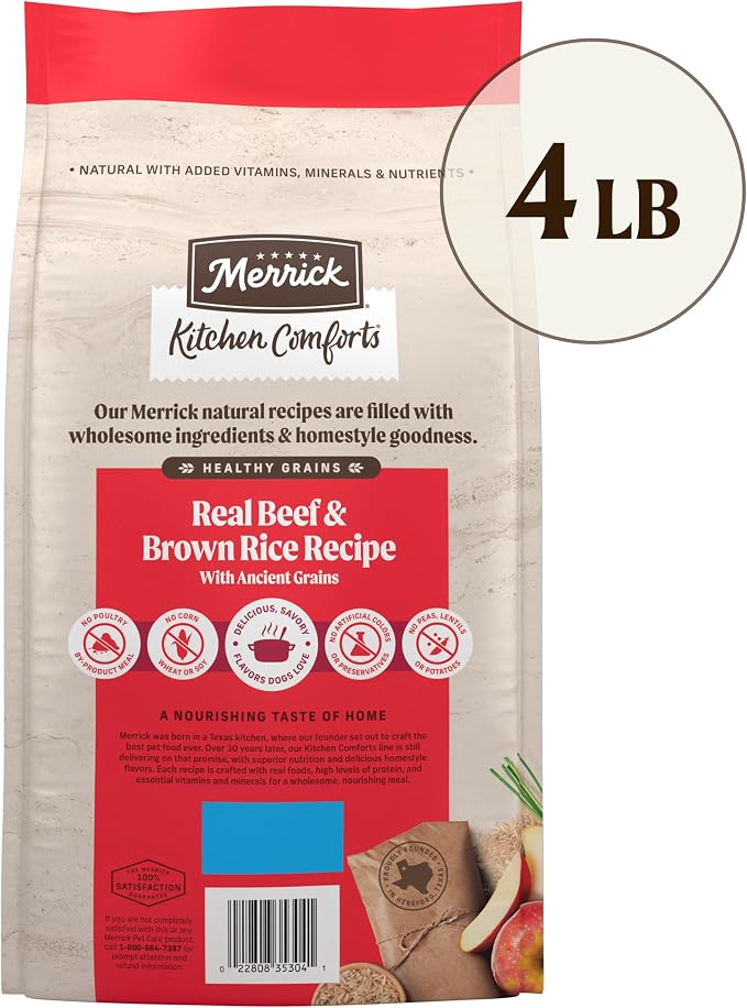 Merrick Kitchen Comforts Dog Food with Grains, Beef and Brown Rice, 4 lb Bag