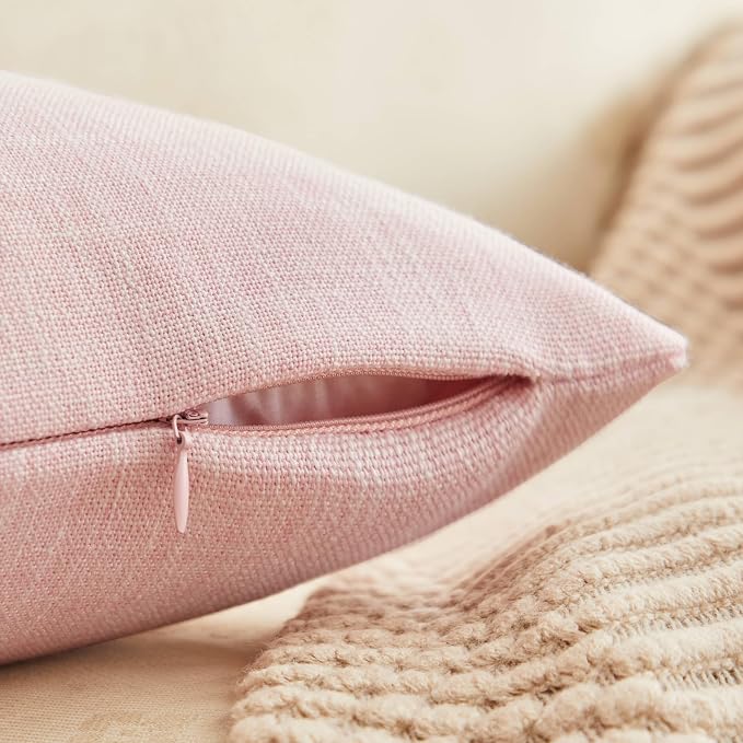 Rustic Linen Throw Pillow Covers Set of 2, Pink 20x20in | Textured Pillow Case, Rustic Cotton Linen Fabric, Modern Farmhouse Cushion Covers for Sofa Bed Living Room Home Decor
