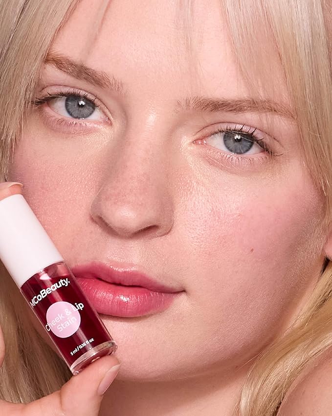 MCoBeauty - Cheek and Lip Stain 2-in-1 Tint - Buildable Rosy Red Color with Vitamin B5 and More - Versatile Water-Based Blush and Lip Tint - Beauty Products