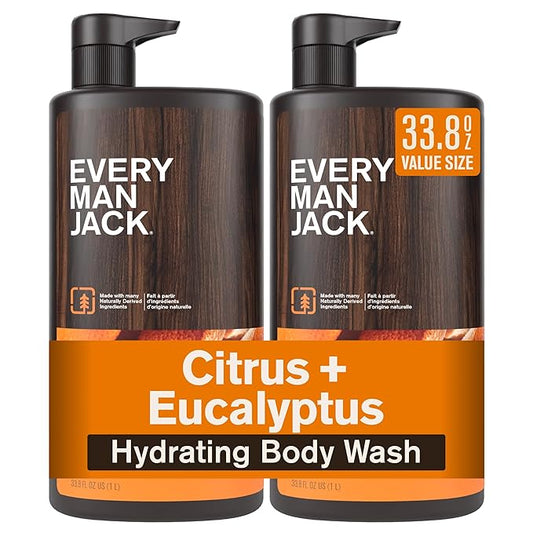 Every Man Jack Citrus + Eucalyptus Mens Body Wash for All Skin Types - Cleanse, Hydrate, and Smell Great - Free of Parabens, Phtalates, and Dyes - 33.8 fl oz (2 Pack)