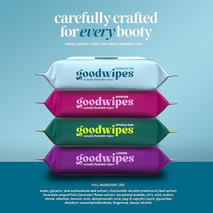 goodwipes Flushable Wipes for Adults - Unscented Wet Wipes for Women & Men, XL, Septic Safe, Toilet & Bathroom Essentials, Extra Large - Fragrance-Free, 318 Count (6 Packs and 1 Travel Pack)