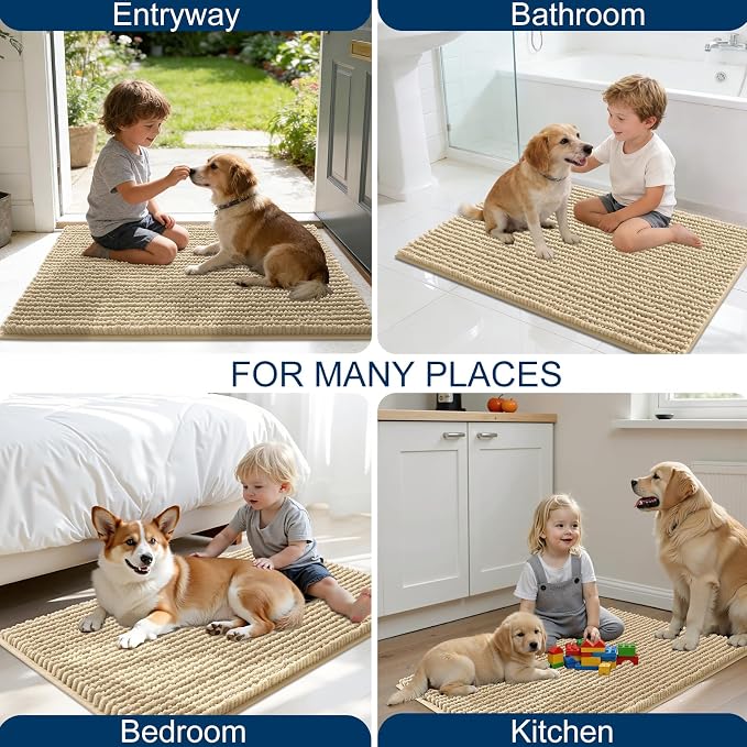OLANLY Dog Door Mat for Muddy Paws 70x24, Extra Absorbent Chenille Mud Mat | Beige, Absorbs Moisture and Dirt, Non-Slip Machine Washable Doormat, Quick-Drying Indoor Entryway Floor Mat for Dogs