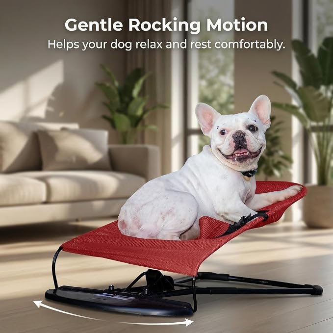 Cat & Dog Rocking Chair - Bouncer Bed for Frenchie, French Bulldog Lounge, Outdoor Portable Foldable Pet Furniture. Adjustable Height, Breathable Mesh, Safety Harness for Small Animals & Puppies