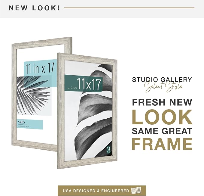 MCS Studio Gallery 11x17 Picture Frame Gray Woodgrain Engineered Wood, Rectangle Photo Frame for Photos, Posters & Art Prints (1-Pack)