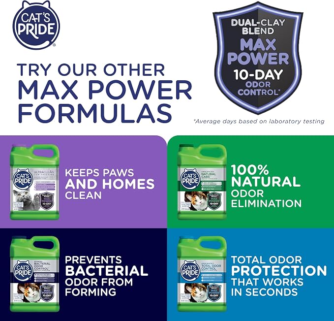 Cat's Pride Max Power: UltraClean Low Tracking Multi-Cat Clumping Litter - Keeps Paws & Home Clean - Up to 10 Days of Powerful Odor Control - 99% Dust Free - Unscented,15 Pounds,(Pack of 2)