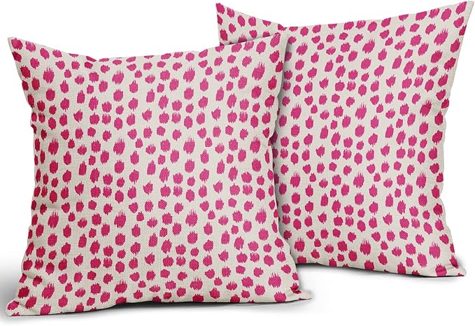 Hot Pink Cream Pillow Covers 20x20 Set of 2 Boho Design Polka Dot Throw Pillows Modern Brush Strokes Print Decorative Outdoor Pillowcase Square Cushion Cover Linen Pillow Case for Home Sofa Couch Bed