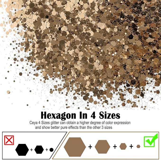 Ceya Chunky Glitter, 4.9oz/ 140g Luxury Gold Craft Glitter Powder Mixed Fine Flakes Iridescent Nail Sequins for Nail Art, Hair, Epoxy Resin, Tumblers, Slime, Painting, Festival Decor