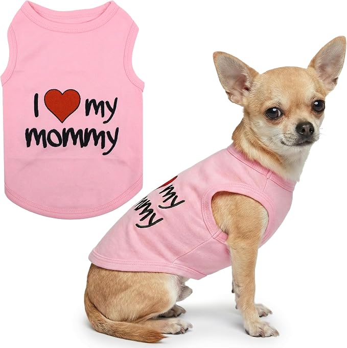 Parisian Pet I Love My Mommy Dog Shirt 100% Cotton Shirts for Large Dogs - Pink Sleeveless Girl Pet Clothes - Lightweight Pet Tshirts - Breathable Puppy Clothes - Stretchy Dog Summer Shirt