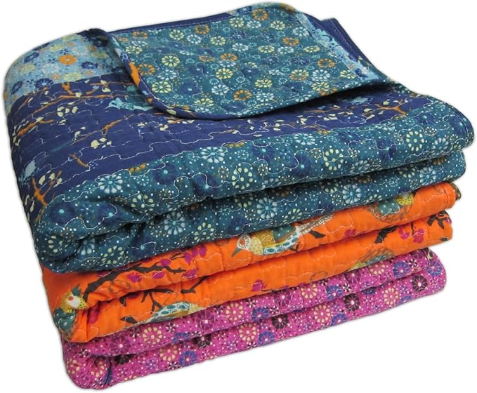 Lush Decor Royal Empire Reversible Cotton Throw Blanket, 50" W x 60" L, Peacock - Throw Blankets for Bed - Couch Blanket - Boho Throw Blanket for Couch