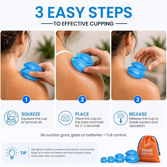 Silicone Cupping Therapy Set Professional Massage Cupping Cups for Cupping Therapy 4 Cup Kit for Massage, Myofascial Release, Cellulite Reduction (Lure Blue)