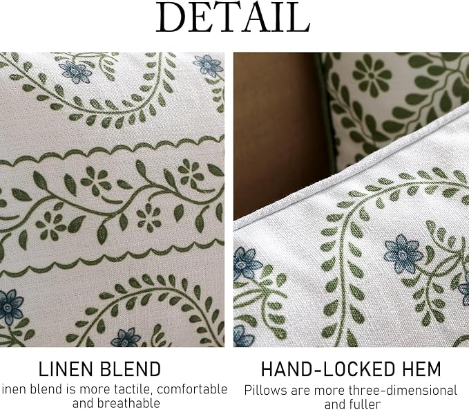 Designer Linen Throw Pillow Cover,Set of 2,28"x12"-Mosella D | Vintage Elegant Rectangle Decor Pillow Cover,Concealed Zipper Design,Floral Pattern,Sofa,Bedroom,Living Room,Lounge Chairs